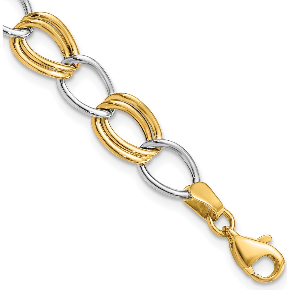 10K Two-Tone Polished Open Link Bracelet - 7.5" Length