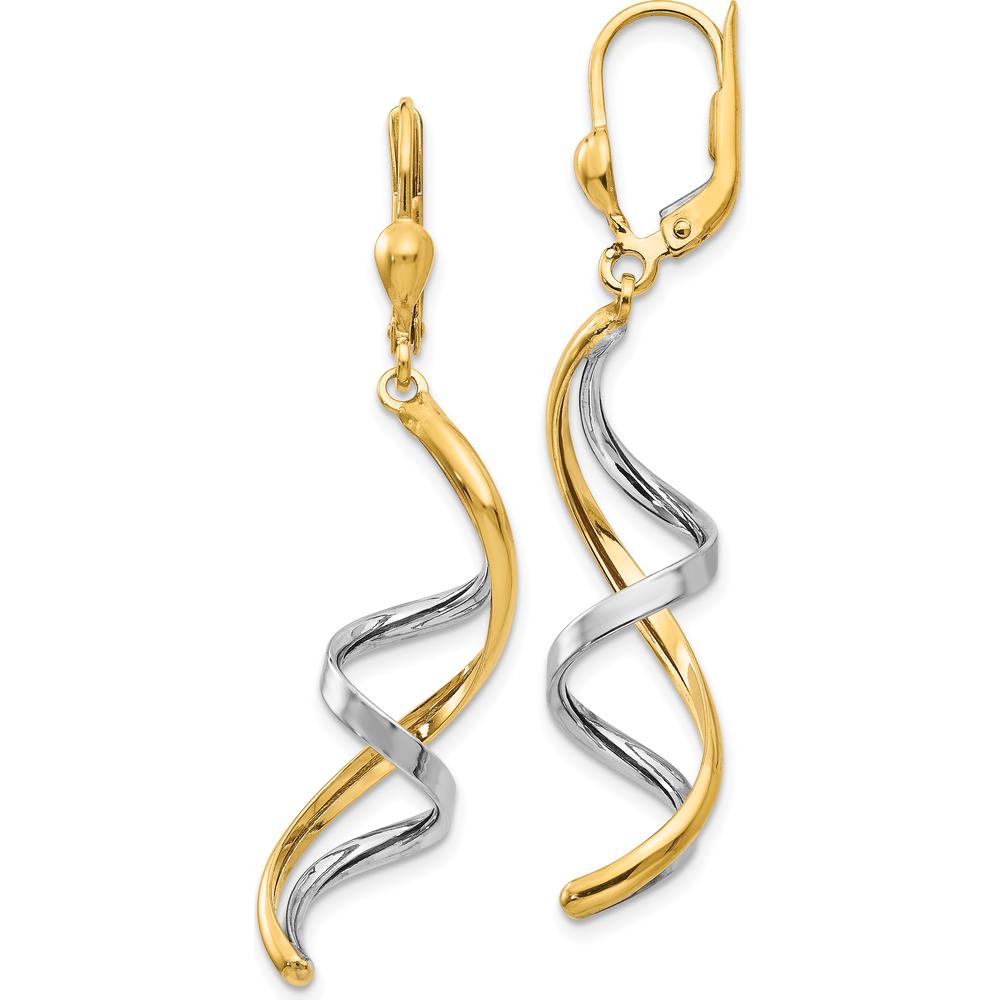 10K Two-Tone Spiral Leverback Drop Earrings - Elegant Gold Design