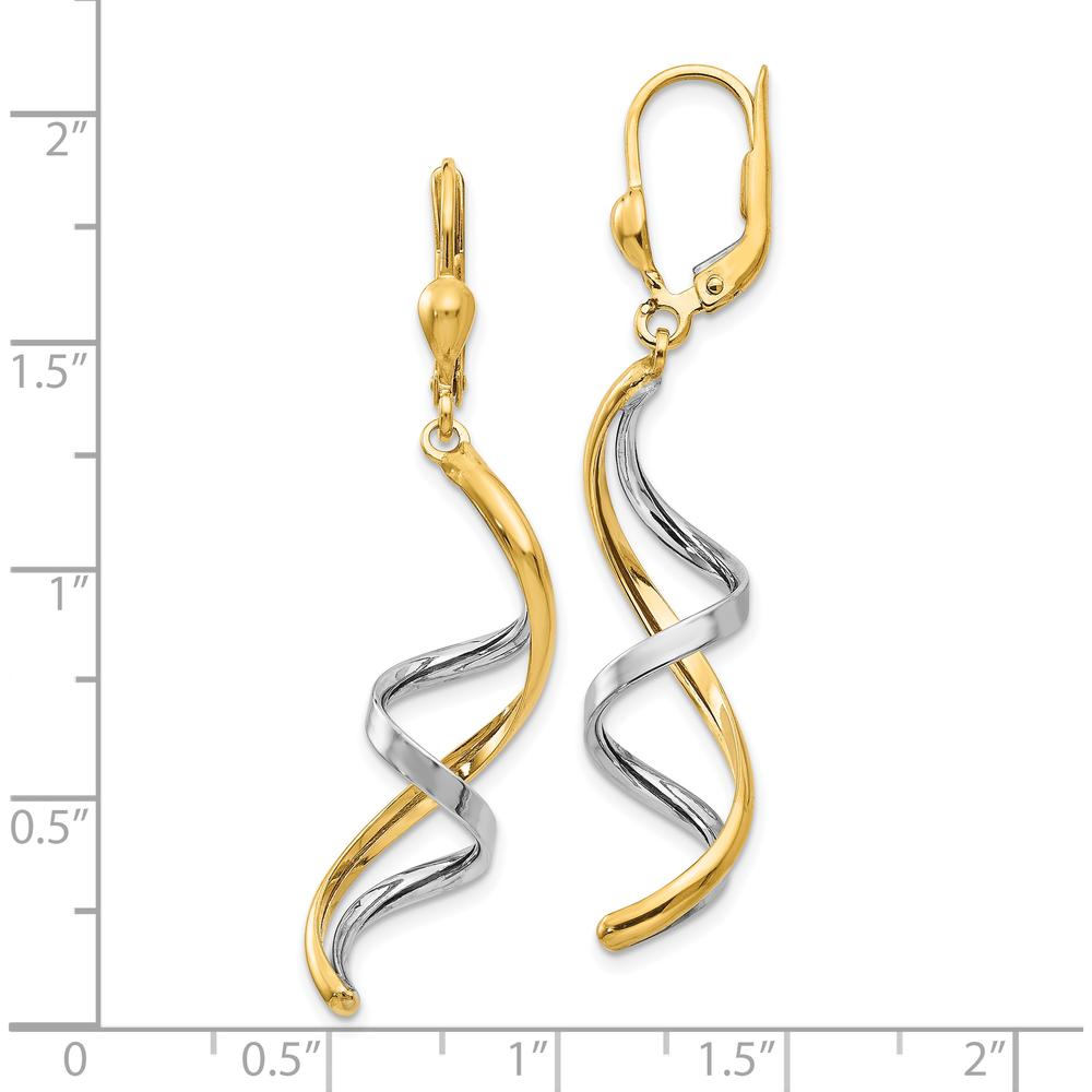 10K Two-Tone Spiral Leverback Drop Earrings - Elegant Gold Design