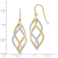 10K Two-Tone Twisted Polished Dangle Earrings with Shepherd Hook Closure