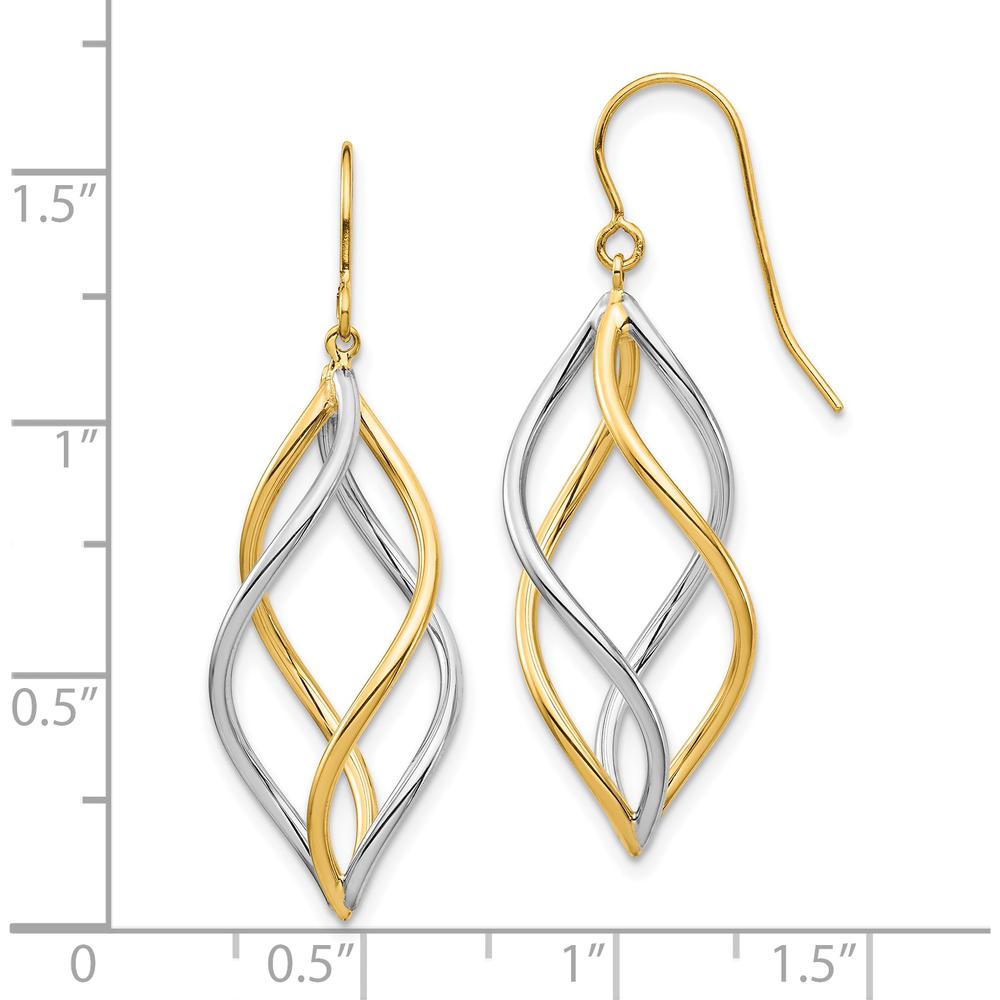 10K Two-Tone Twisted Polished Dangle Earrings with Shepherd Hook Closure