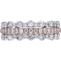 10K Two-Tone White and Rose Gold Three-Row Diamond Band with Round Brilliant Cut Stones - 1.00 Carat Total Diamond Weight