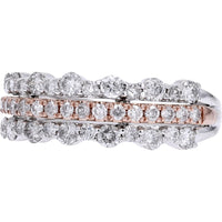 10K Two-Tone White and Rose Gold Three-Row Diamond Band with Round Brilliant Cut Stones - 1.00 Carat Total Diamond Weight