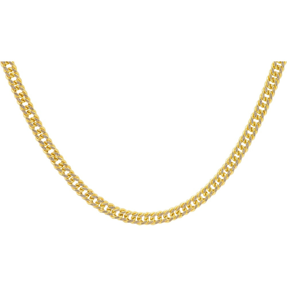 10K Two-Tone Yellow and White Gold Interlocking Curb Link Chain Necklace - 18 Inch Length with 3.2mm Width