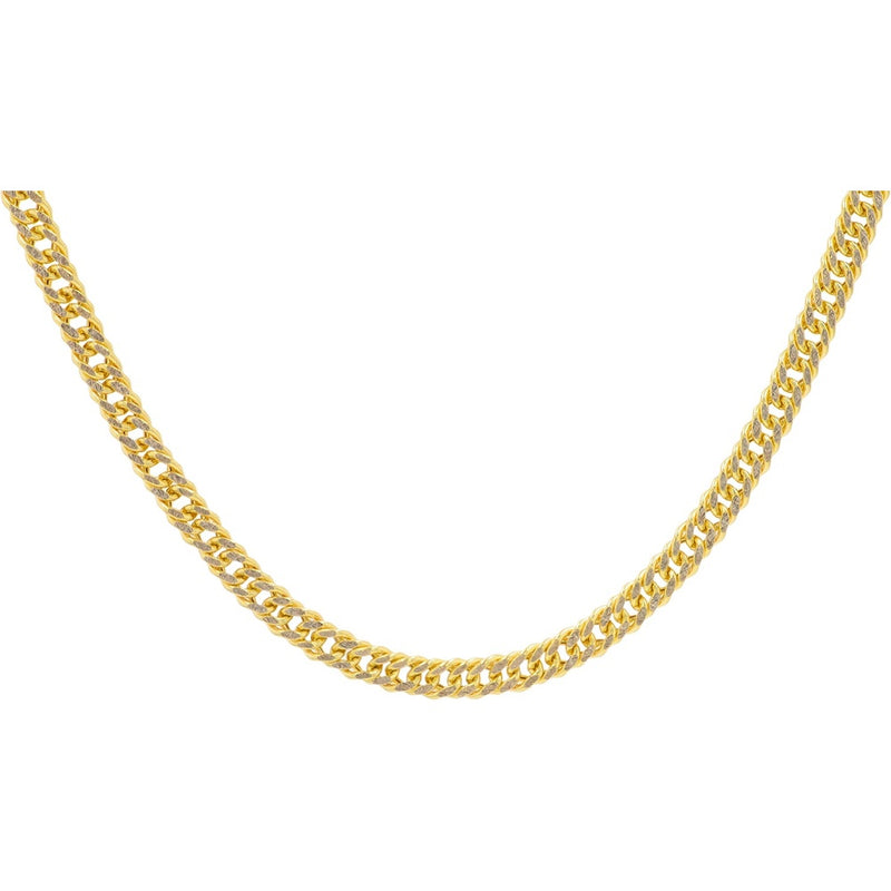 10K Two-Tone Yellow and White Gold Interlocking Curb Link Chain Necklace - 18 Inch Length with 3.2mm Width