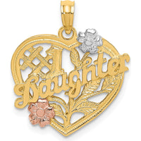 10K Two-Tone Yellow Gold Heart Pendant with Rhodium Accents - Daughter Charm