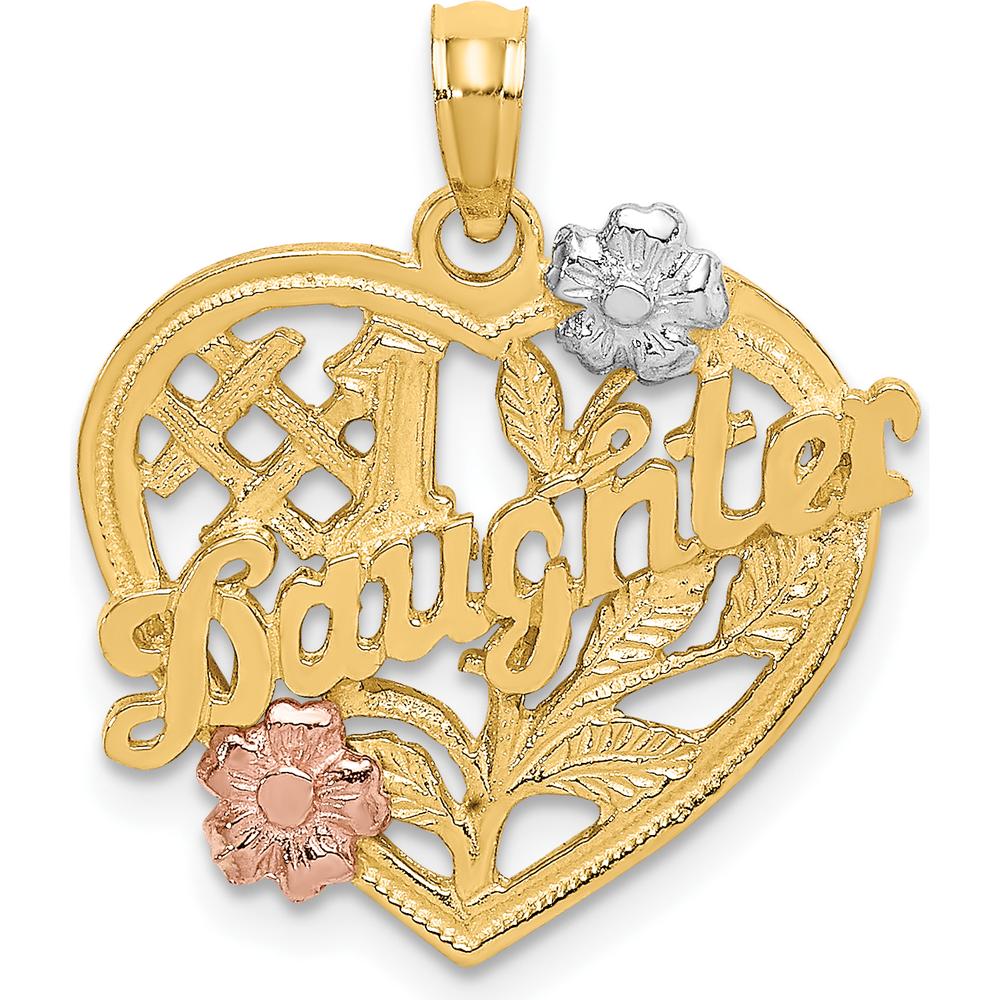 10K Two-Tone Yellow Gold Heart Pendant with Rhodium Accents - Daughter Charm