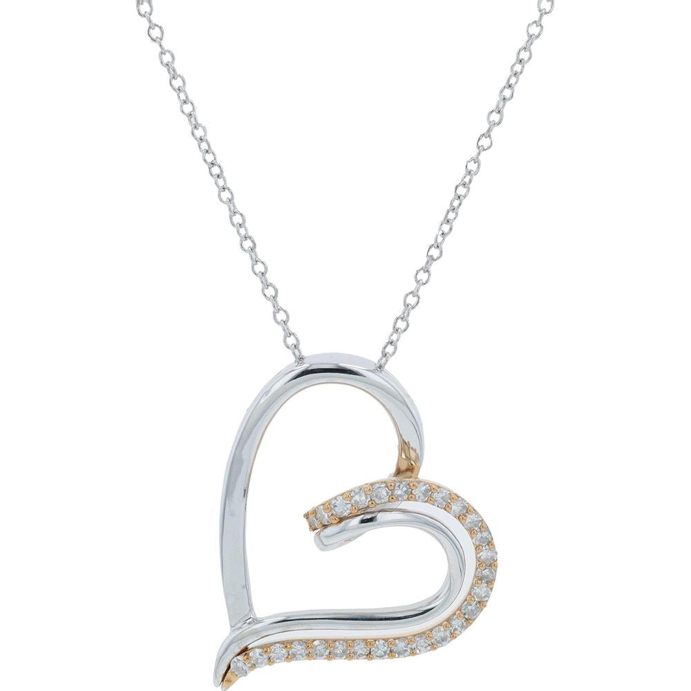 10K White & Rose Gold 1/4 Carat Diamond Heart Pendant Necklace - Two-Tone Elegant Design