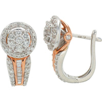 10K White & Rose Gold 1 Carat Diamond Halo Stud Earrings with Baguette Accents