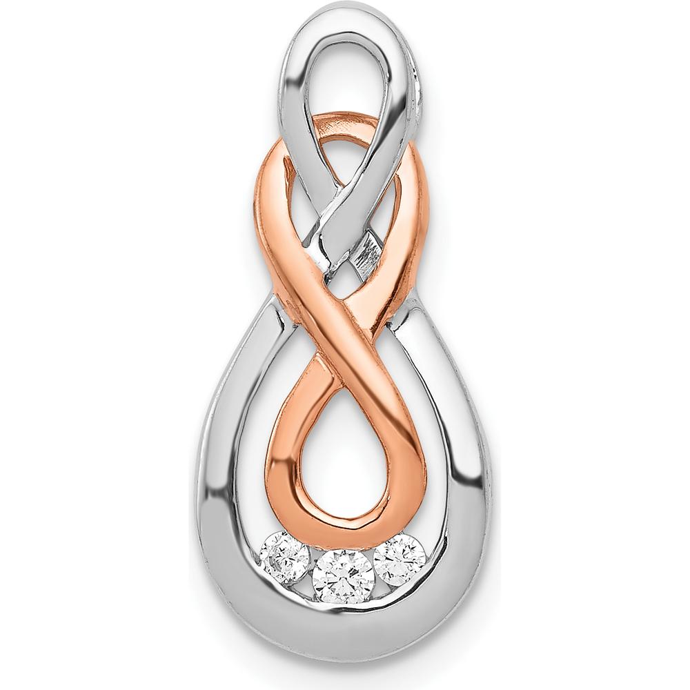 10K White and Rose Gold Double Infinity Diamond Slide Pendant with 3-Prong Set Diamonds by Oro Pregiato