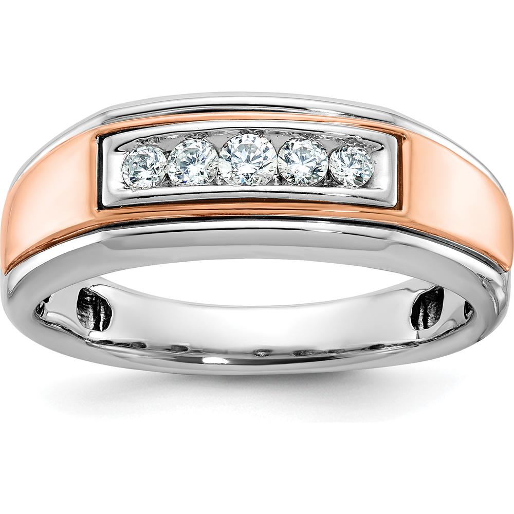 10K White and Rose Gold Men's Polished 5-Stone Diamond Ring - 1/4 Carat Total Diamond Weight by IBGoodman