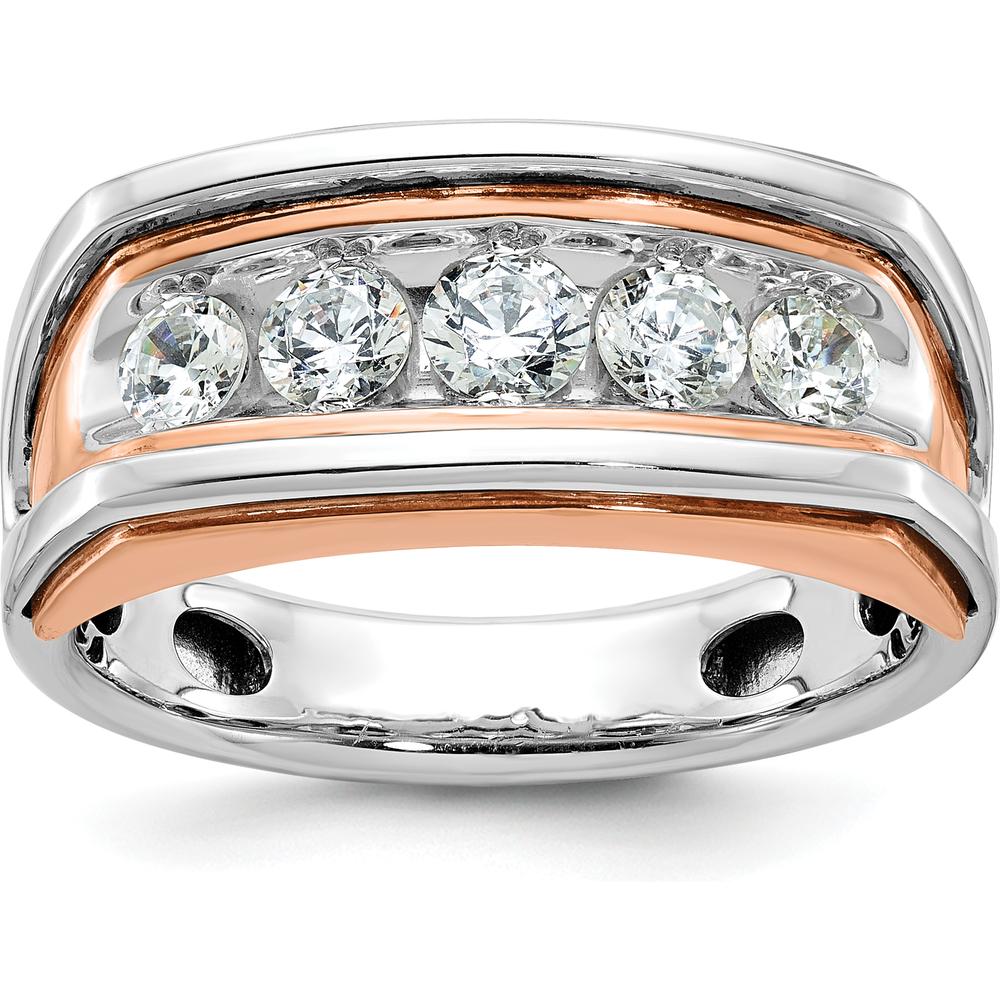 10K White and Rose Gold Men's Polished 5-Stone Diamond Ring - 1 Carats Total Diamond Weight by IBGoodman