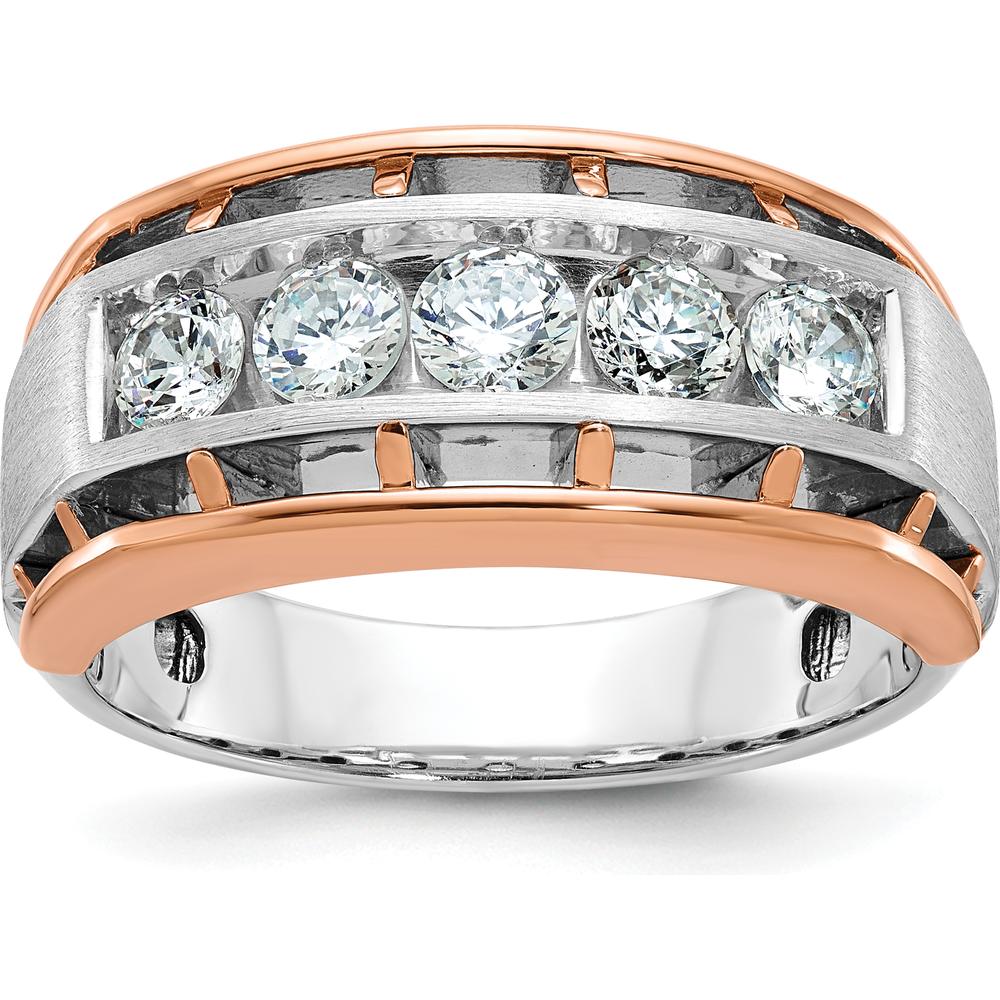 10K White and Rose Gold Men's Polished Satin 5-Stone Diamond Ring - 1 Carat Total Diamond Weight by IBGoodman
