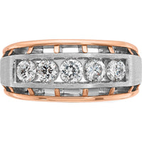 10K White and Rose Gold Men's Polished Satin 5-Stone Diamond Ring - 1 Carat Total Diamond Weight by IBGoodman