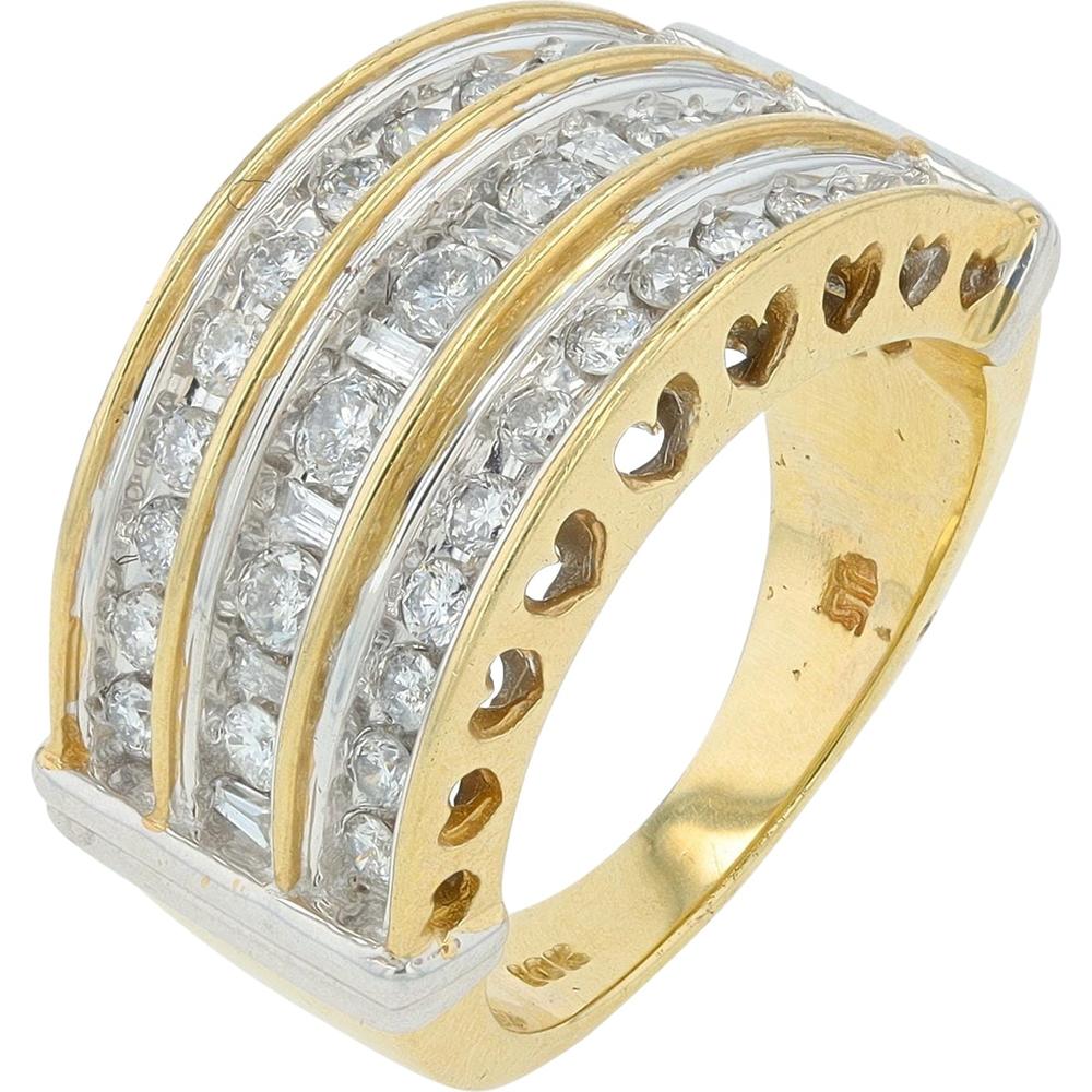 10K White & Yellow Gold 1 Carat Diamond Wide Band Ring with Prong and Channel Set Diamonds