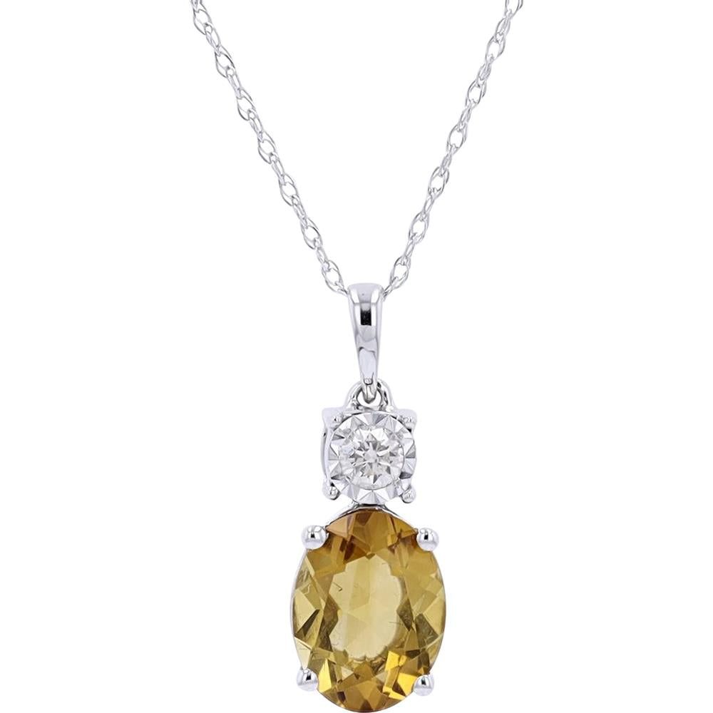 10K White and Yellow Gold Citrine and Diamond Pendant Necklace - 0.07 Carat Total Diamond Weight