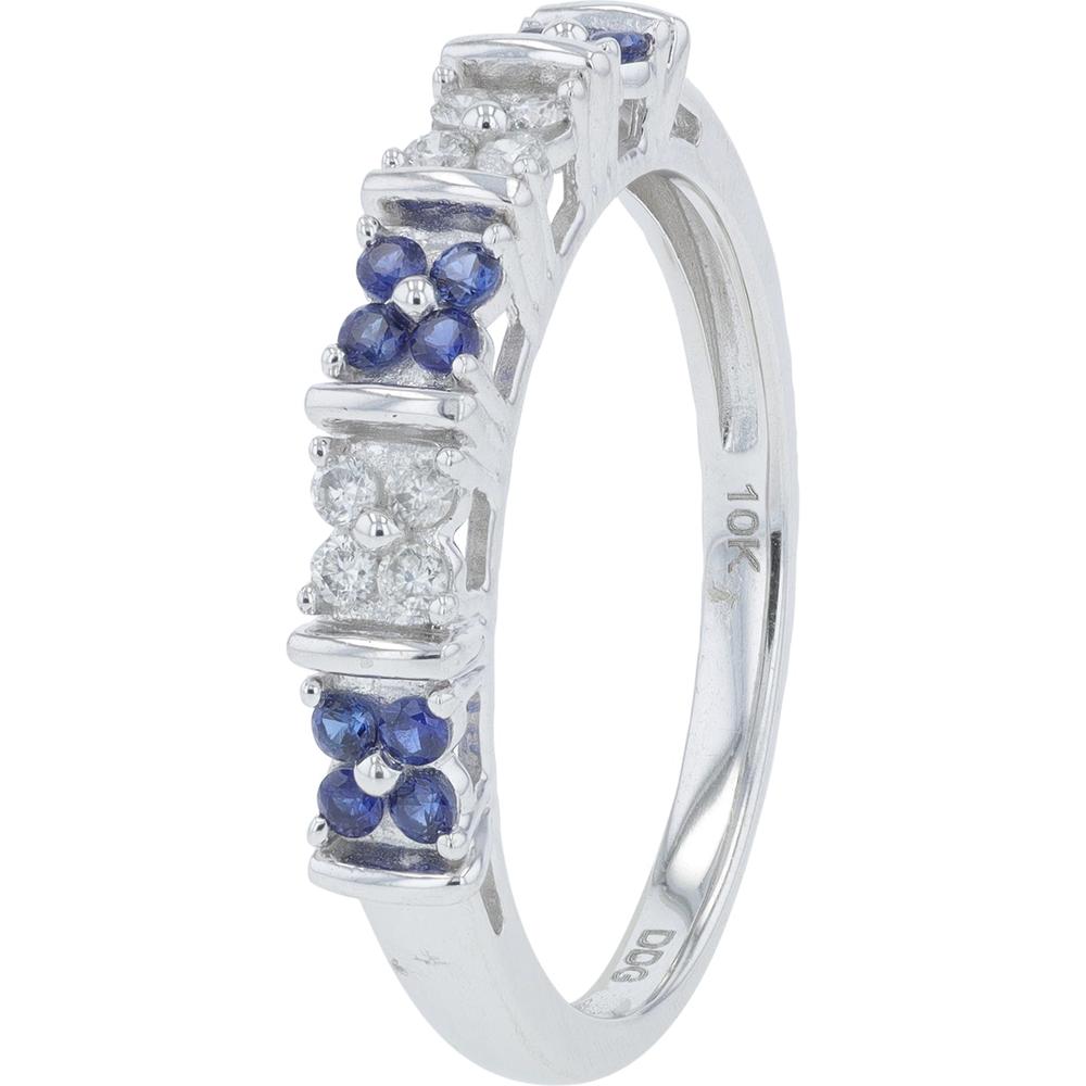 10K White Gold 0.18 Total Carat Weight Sapphire and Diamond Band - 0.12 Carat Total Diamond Weight