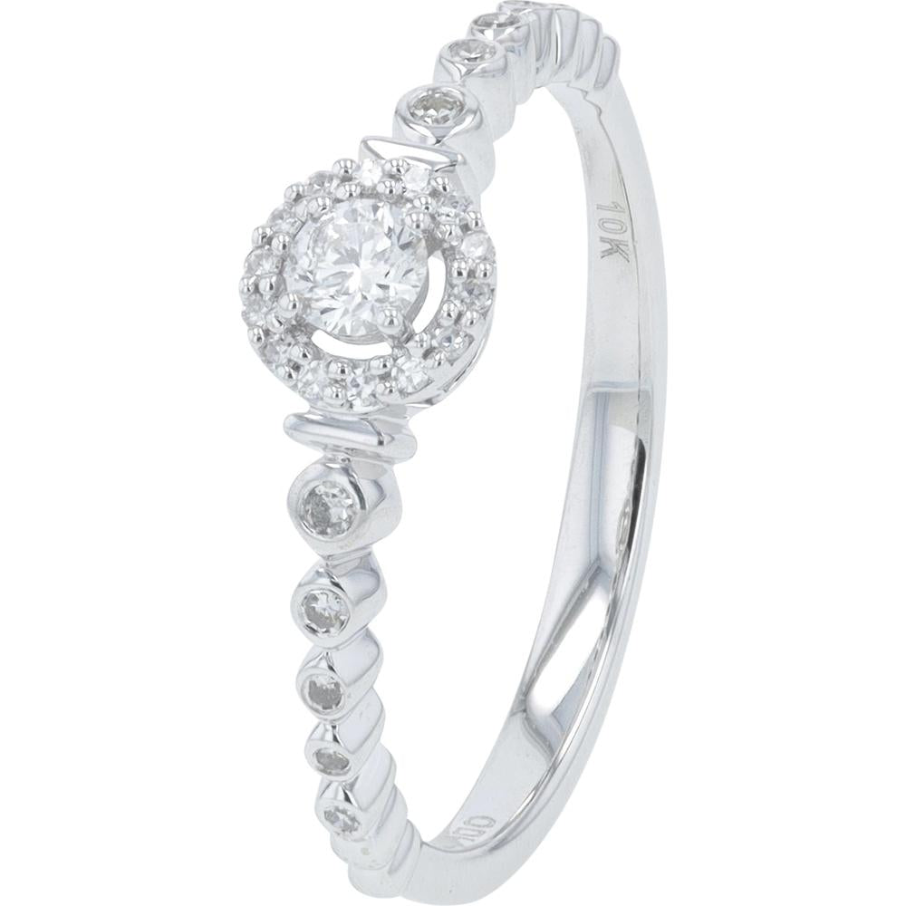 10K White Gold 0.20 Carat Diamond Engagement Ring with Milgrain Detail