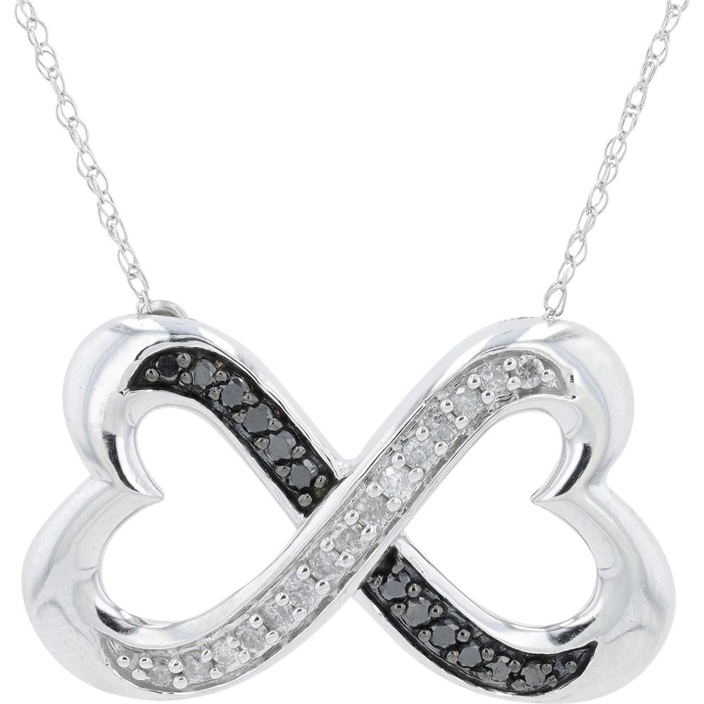 10K White Gold 0.25 Carat Black and White Diamond Heart Infinity Pendant Necklace