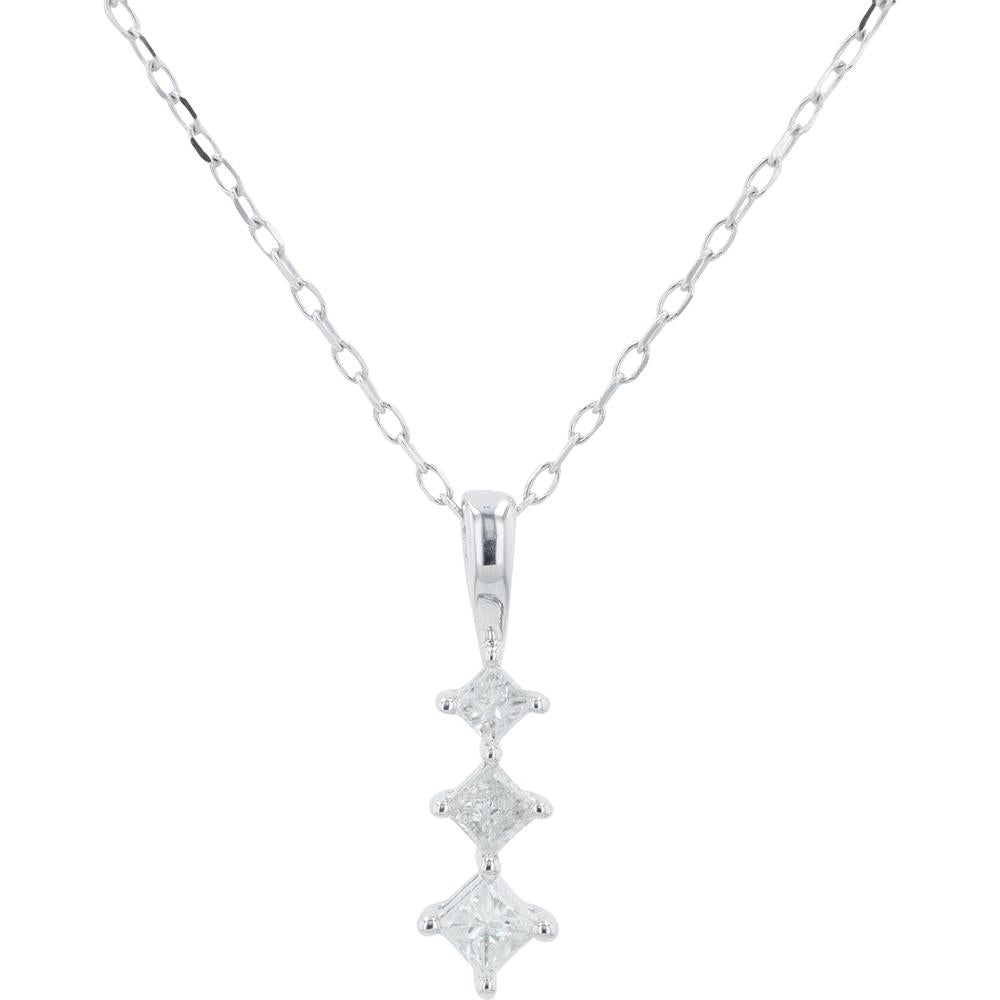 10K White Gold 0.25 Carat Total Weight Three - Prong Set Princess Cut Diamond Pendant Necklace