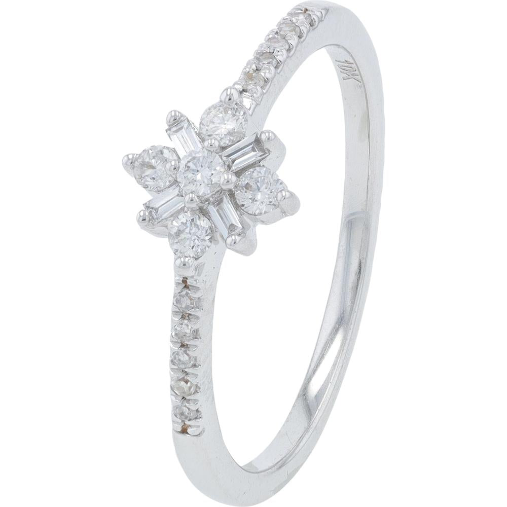 10K White Gold 0.25 Total Carat Weight Diamond Ring - Snowflake Design Cluster