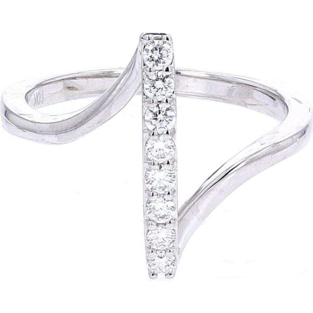 10K White Gold 0.30 Carat Diamond Bar Ring - 7 Round Prong Set Diamonds
