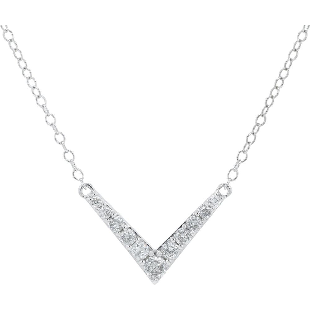 10K White Gold 0.33 Carat Diamond Chevron Necklace - A Dazzling Pendant with Brilliant Diamond Accents