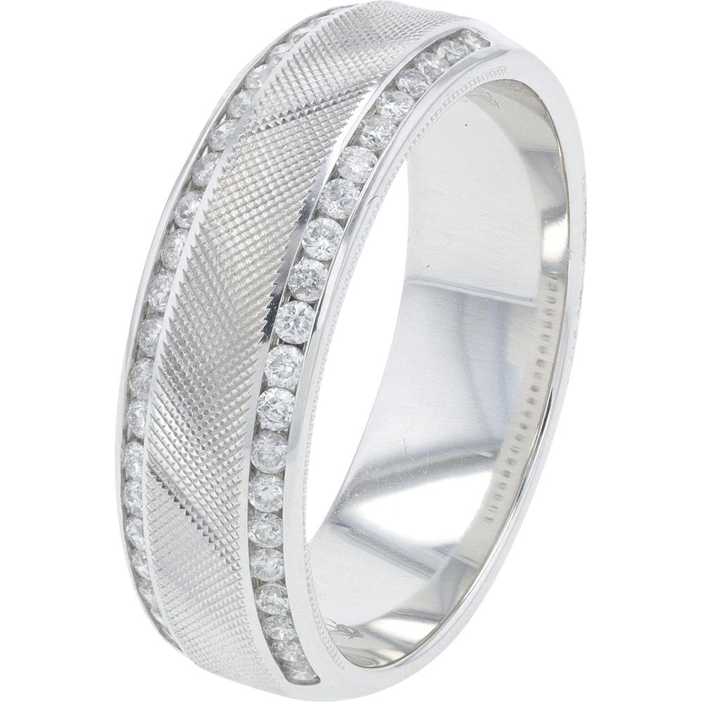 10K White Gold 0.38 Carat Diamond Gents Band - Elegant Brushed Finish with Round Diamonds
