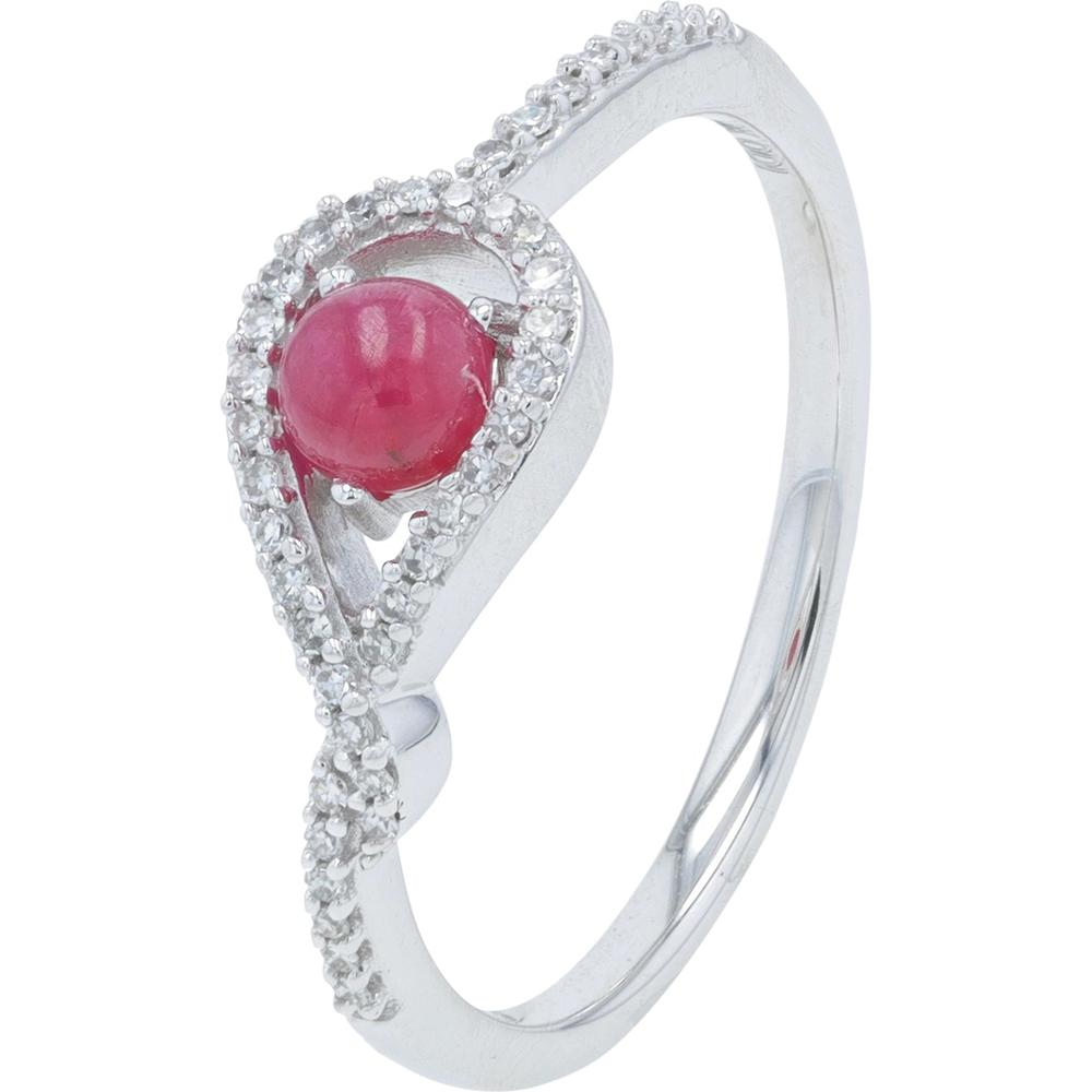 10K White Gold 0.42 Carat Ruby Ring with 0.12 Carat Diamond Halo
