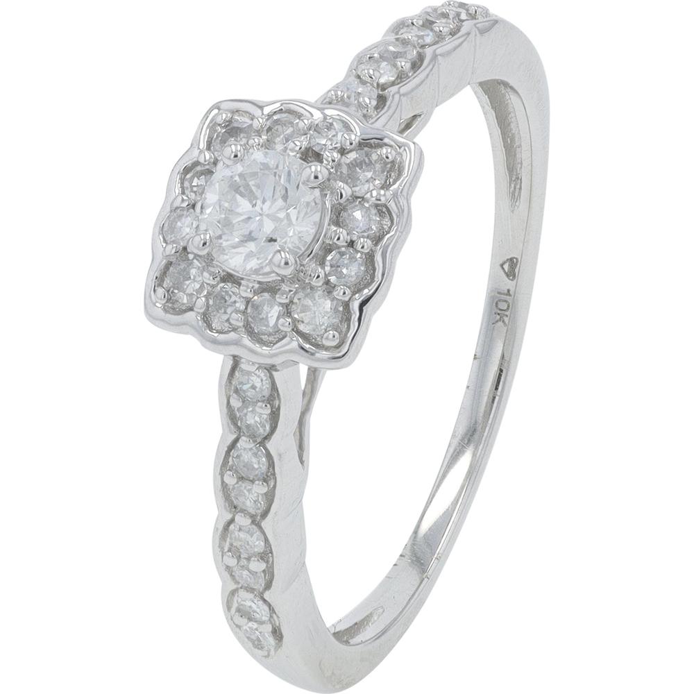 10K White Gold 0.50 Carat Diamond Bridal Ring Set with Halo and Prong - Set Diamonds - 0.50 Carat Total Diamond Weight