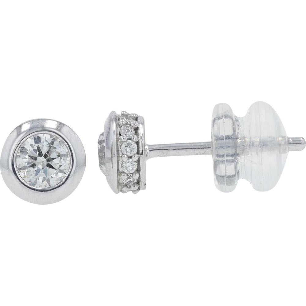 10K White Gold 0.50 Carat Round Diamond Bezel Set Stud Earrings - 0.50 Carat Total Diamond Weight