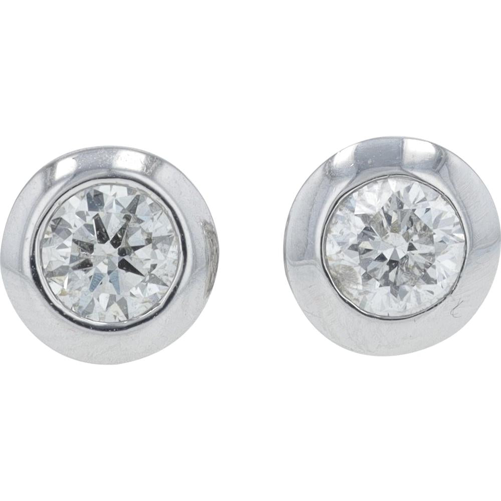 10K White Gold 0.50 Carat Round Diamond Bezel Set Stud Earrings - 0.50 Carat Total Diamond Weight