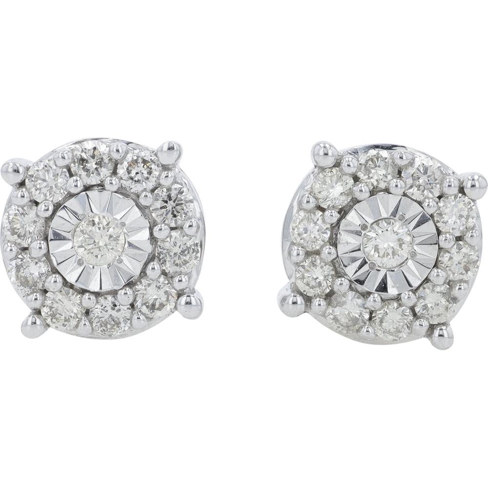 10K White Gold 0.50 Carat Total Diamond Weight Round Brilliant - Cut Halo Stud Earrings