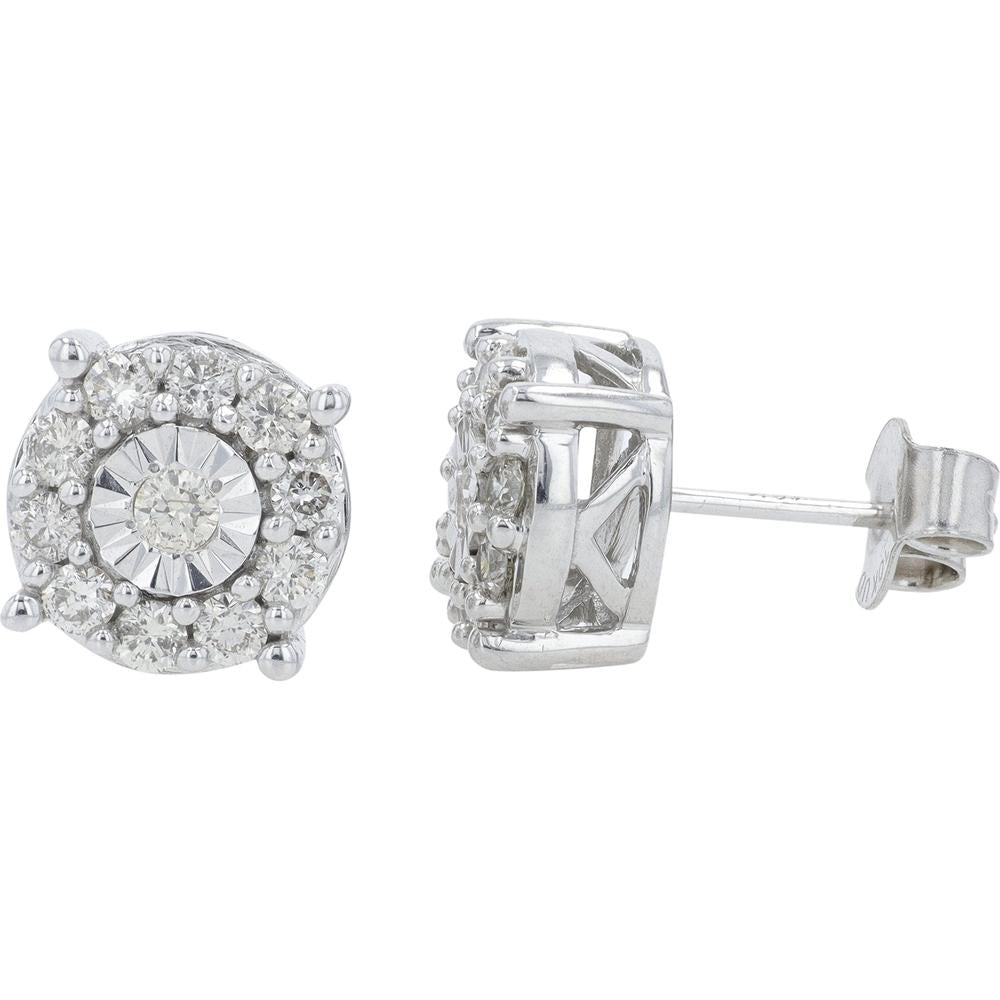 10K White Gold 0.50 Carat Total Diamond Weight Round Brilliant - Cut Halo Stud Earrings