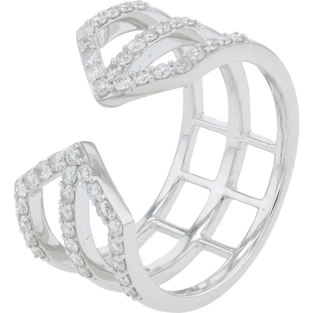 10K White Gold 0.50 Carat Total Weight Diamond Cuff Ring with Secure Prong Setting
