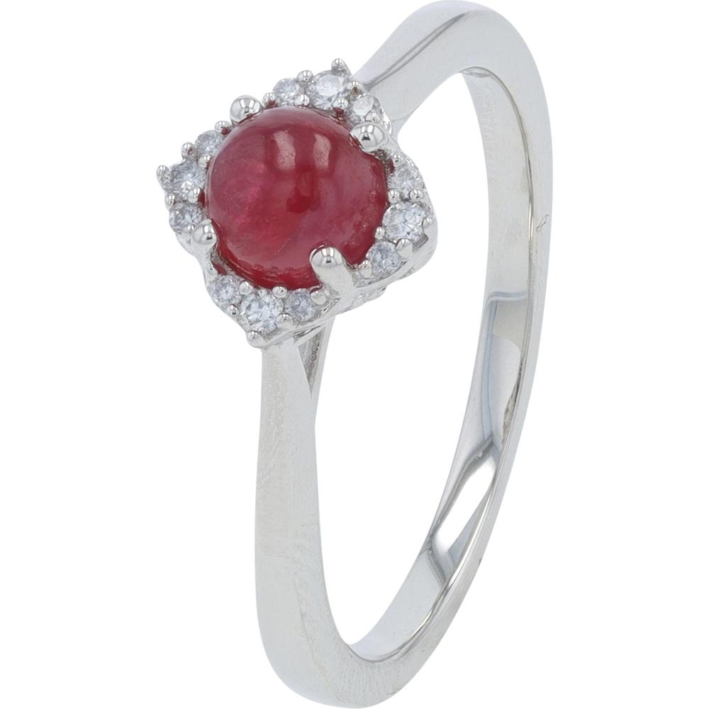 10K White Gold 0.82 Carat Ruby Ring with 0.05 Carat Diamond Halo