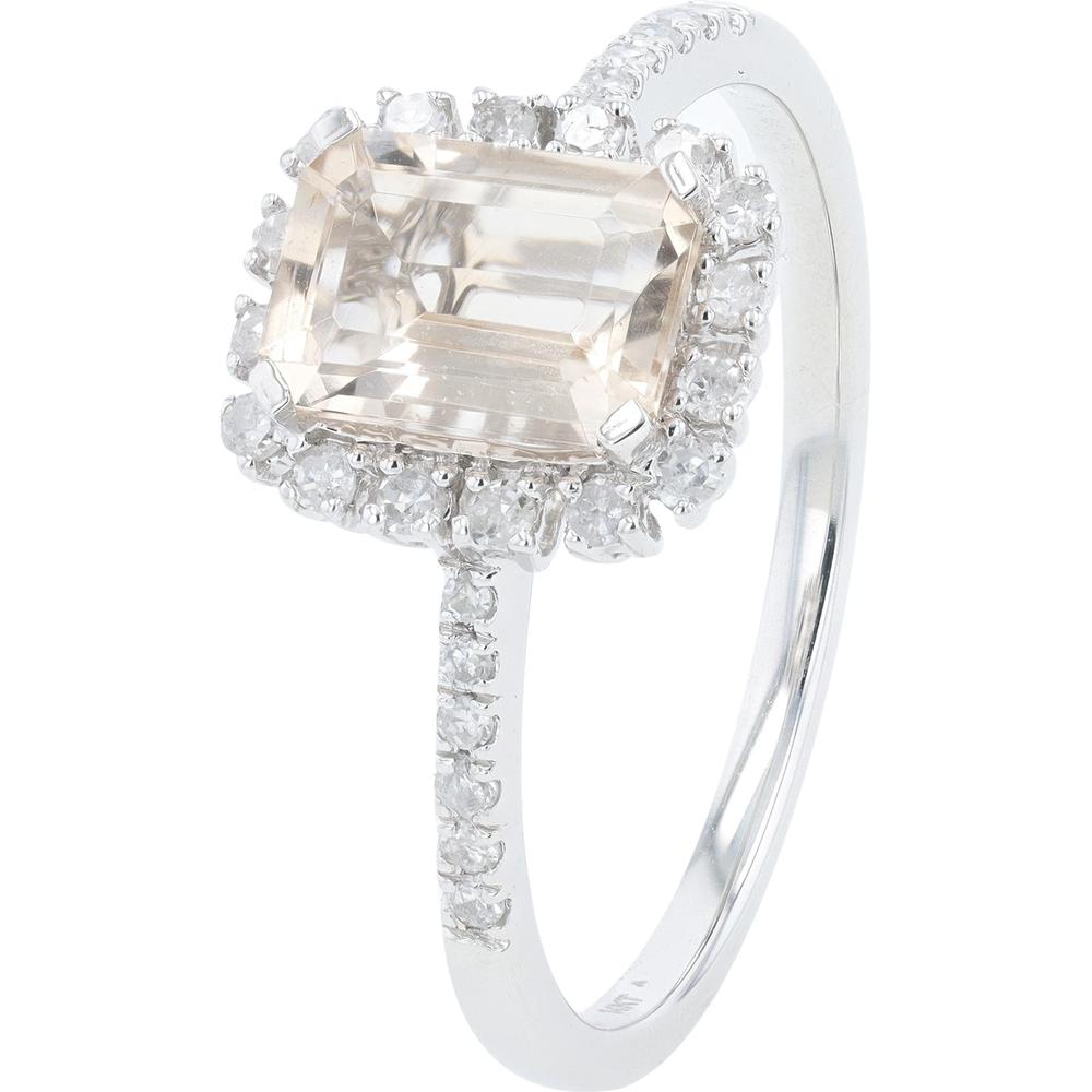 10K White Gold 0.85 Carat Rectangular Morganite Halo Ring with 0.18 Carat Diamonds