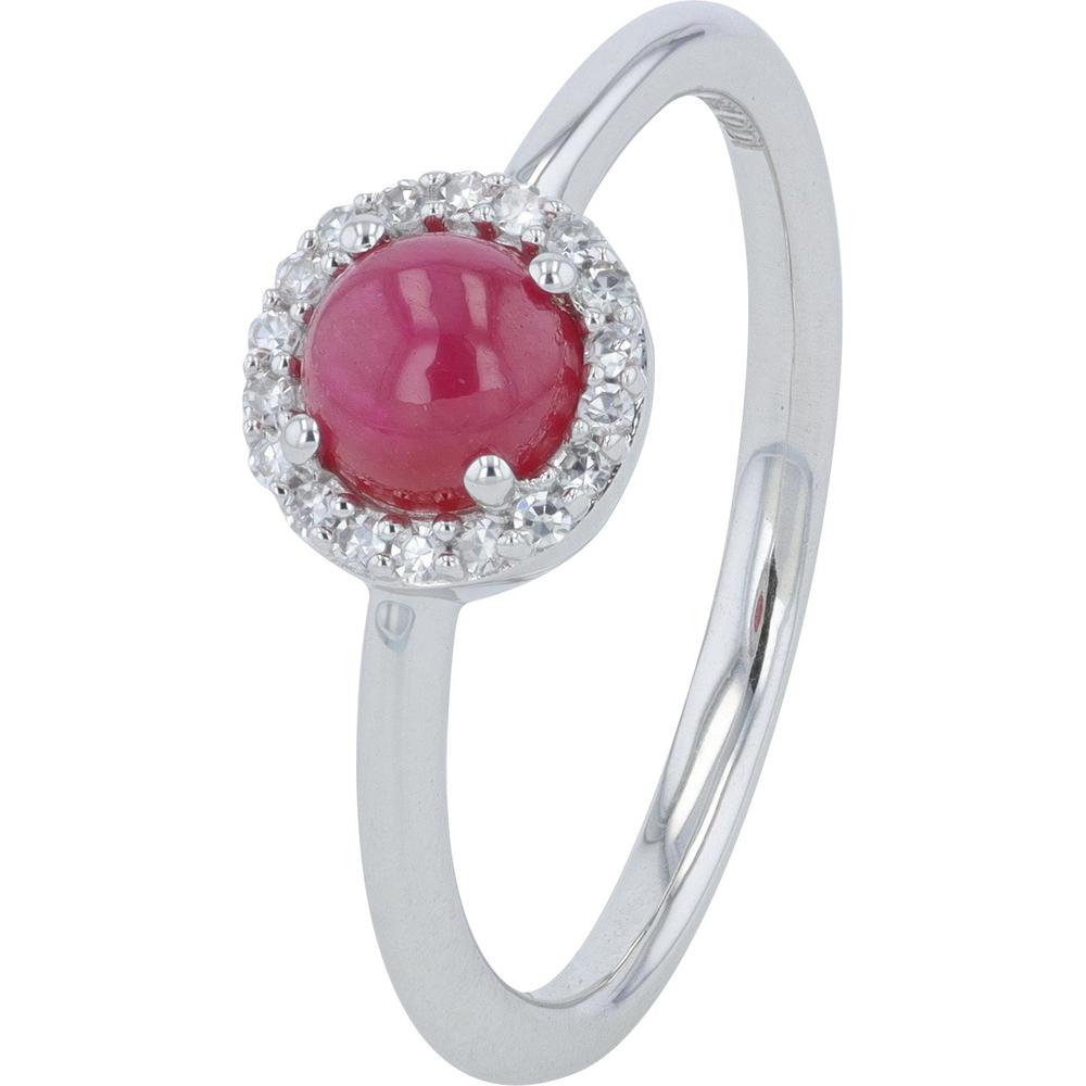 10K White Gold 0.85 Carats Cabochon Ruby and Diamond Halo Ring - 0.10 Carats Total Diamond Weight