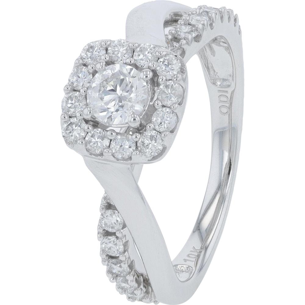 10K White Gold 0.87 Carats Total Carats Weight Diamond Crossover Engagement Ring