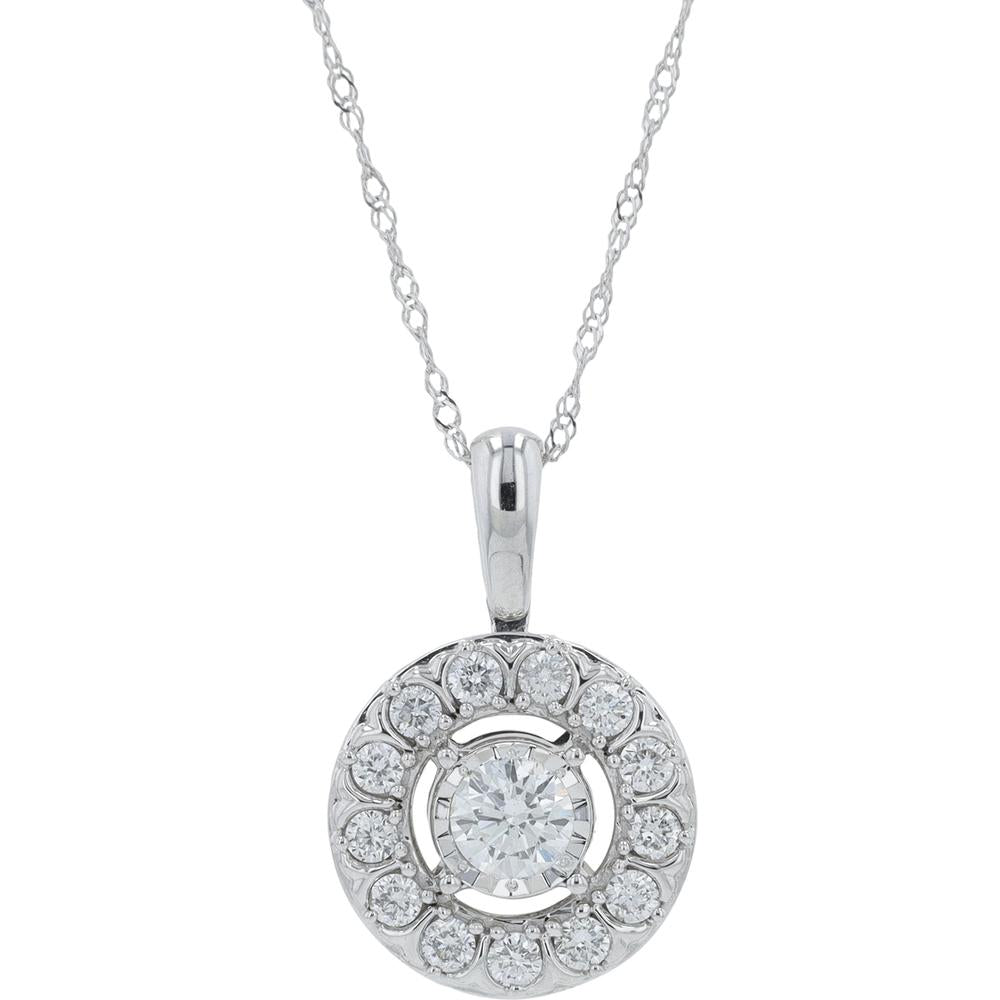 10K White Gold 1.00 Carat Total Weight Round Lab - Grown Diamond Halo Pendant
