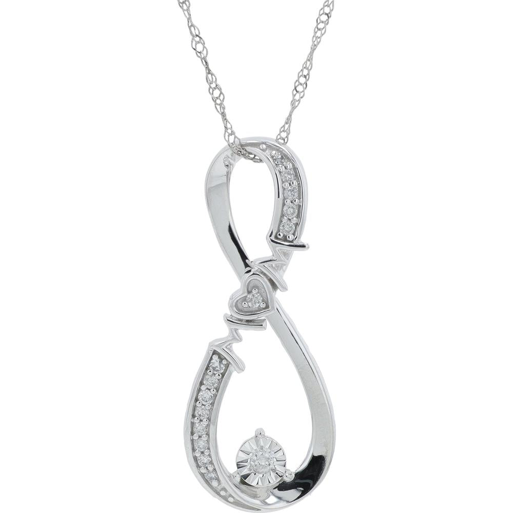 10K White Gold 1/10 Carat Diamond Infinity Pendant with Heart Accent