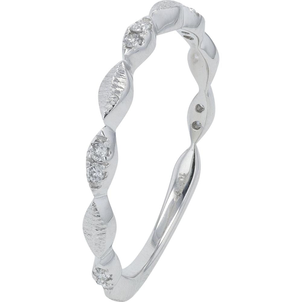 10K White Gold 1/10 Carat Diamond Stackable Band - Elegant Prong Set Design