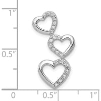 10K White Gold 1/10 Carat. Diamond Triple Heart Slide Pendant by Oro Pregiato