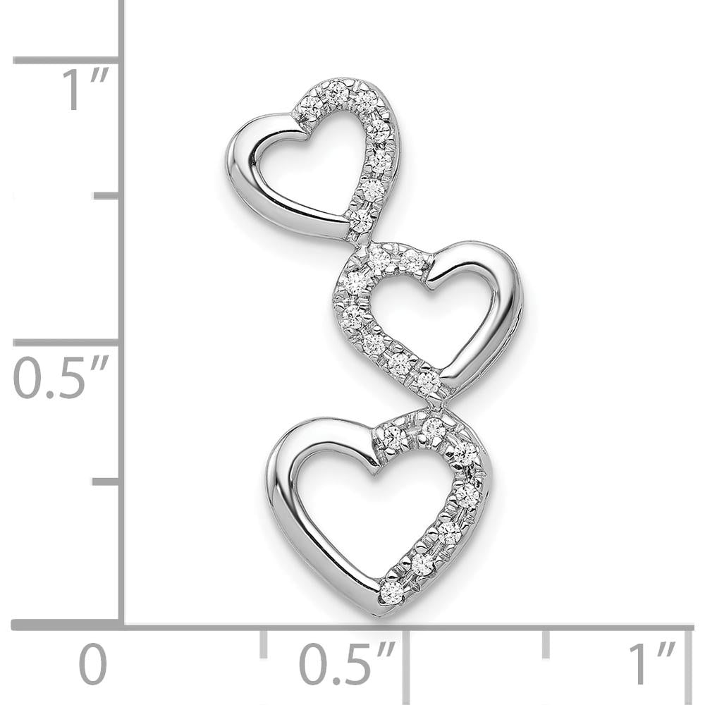 10K White Gold 1/10 Carat. Diamond Triple Heart Slide Pendant by Oro Pregiato