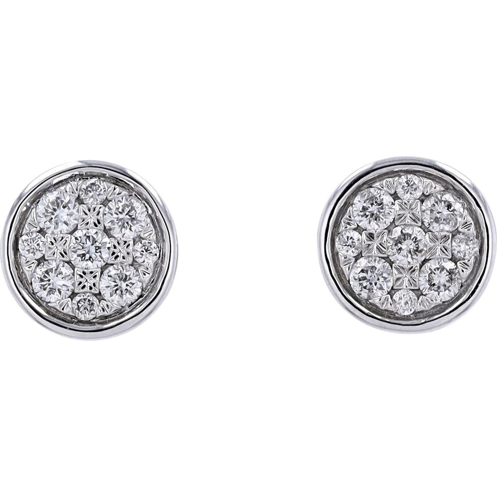 10K White Gold 1/2 Carat Total Weight Diamond Circle Cluster Studs - 1/4 Carat Each Earring