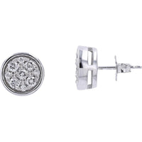 10K White Gold 1/2 Carat Total Weight Diamond Circle Cluster Studs - 1/4 Carat Each Earring