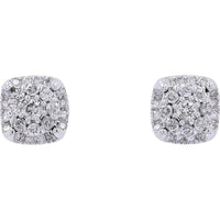 10K White Gold 1/2 Carat Total Weight Diamond Square Cluster Stud Earrings