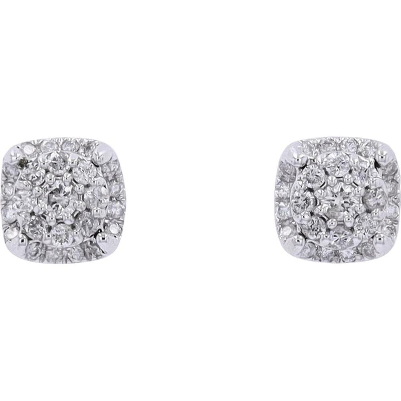 10K White Gold 1/2 Carat Total Weight Diamond Square Cluster Stud Earrings