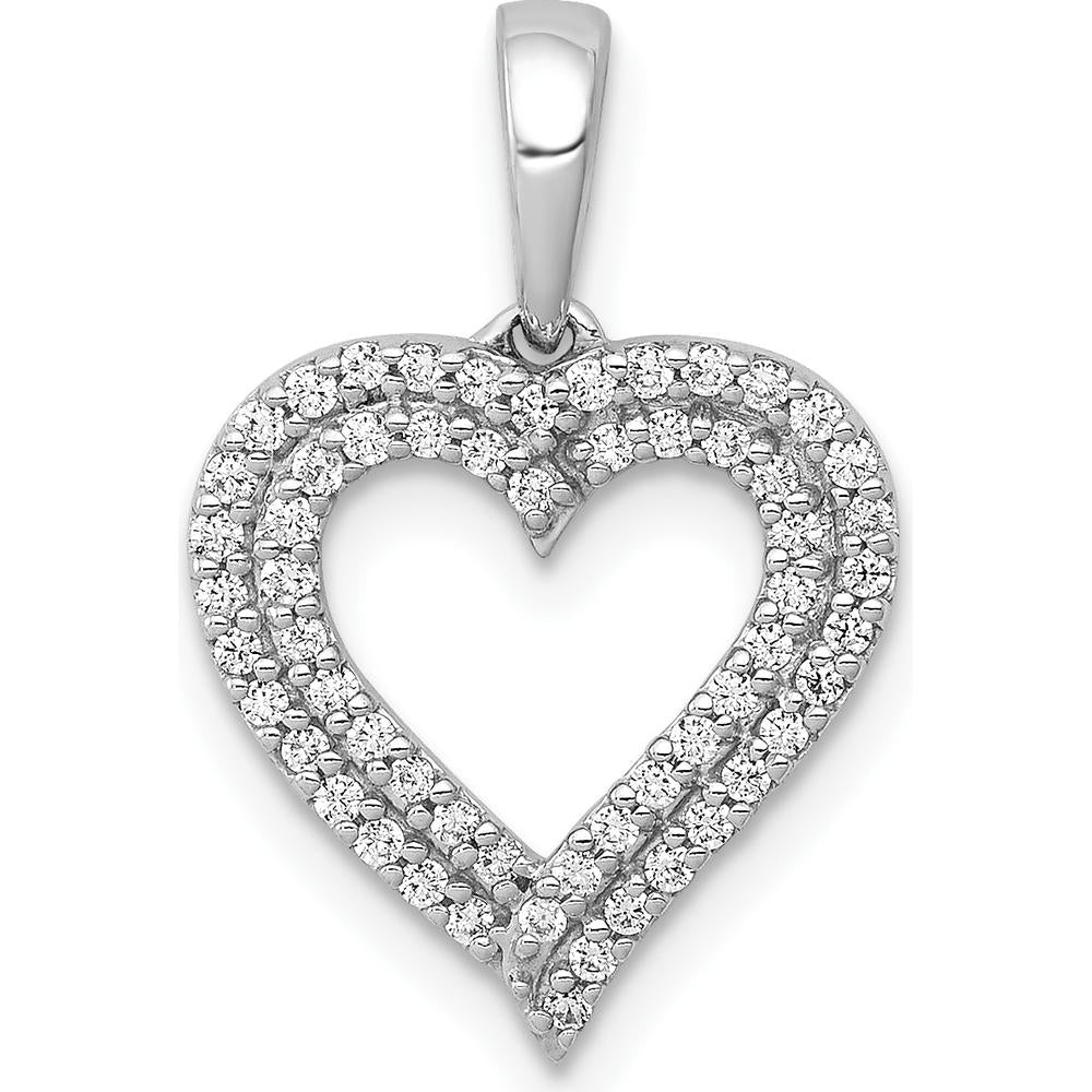 10K White Gold 1/4 Carat Diamond 2-Row Heart Pendant Necklace by Oro Pregiato