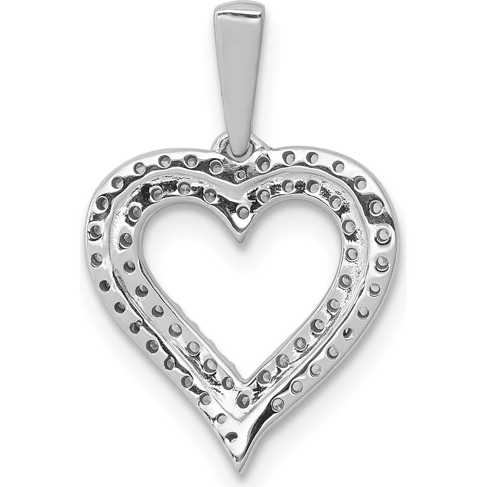 10K White Gold 1/4 Carat Diamond 2-Row Heart Pendant Necklace by Oro Pregiato